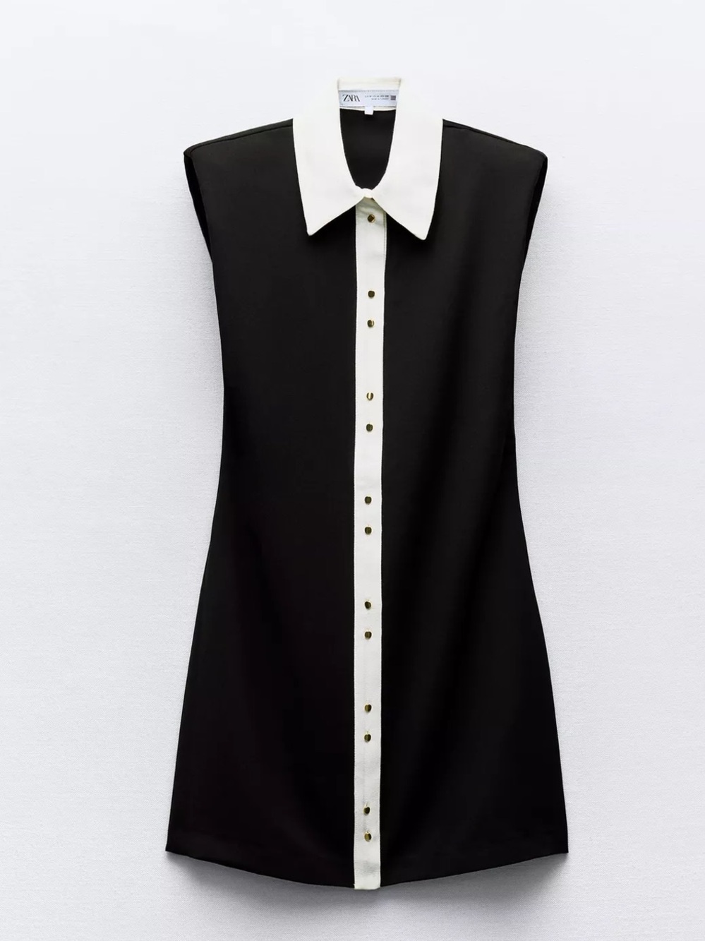 Zara Black Dress with White Contrast Collar and Placket